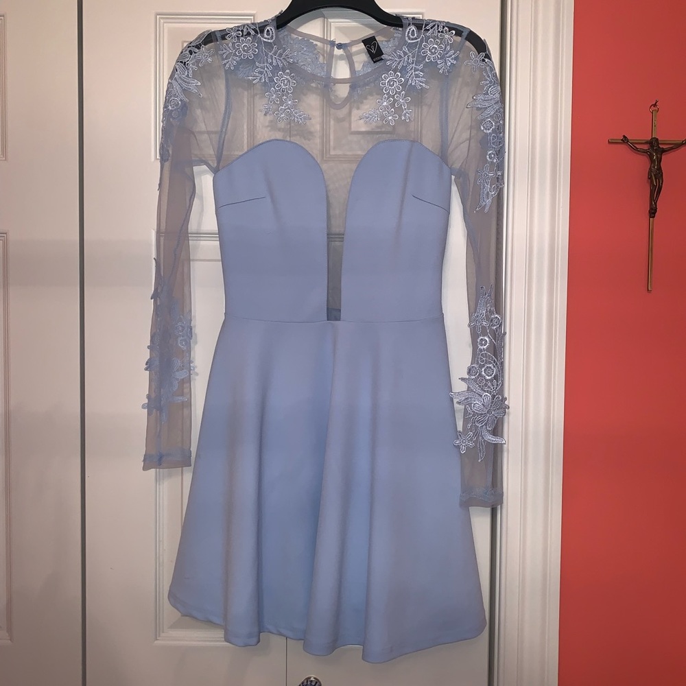 Baby blue lace fit-n-flare dress